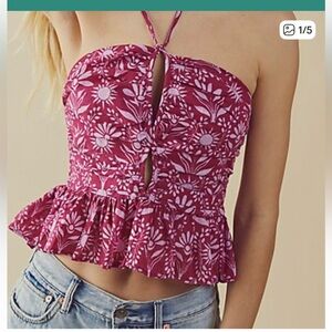 Free People Purple Floral Halter Blouse